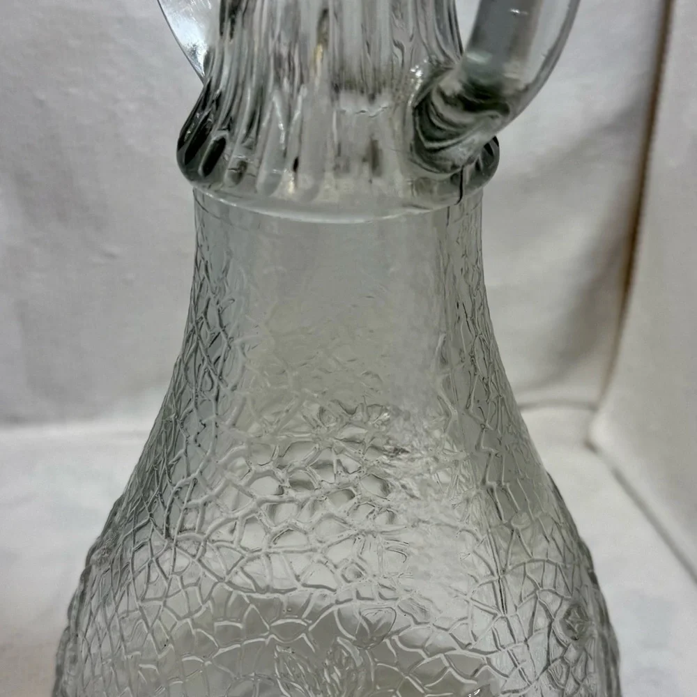 VTG White House Vinegar Bottle Floral Textured Glass Double Handled Pitcher Vase